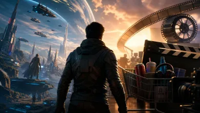 AI-generated editorial image for Mark Darrah sees room for games to use product placement like movies do