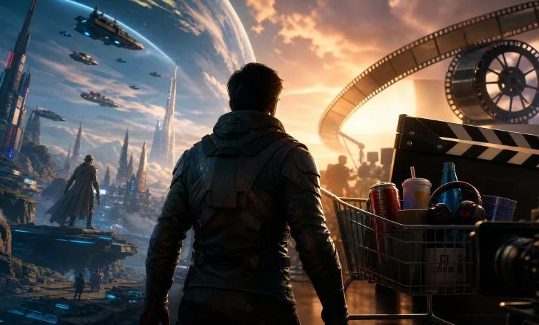 AI-generated editorial image for Mark Darrah sees room for games to use product placement like movies do