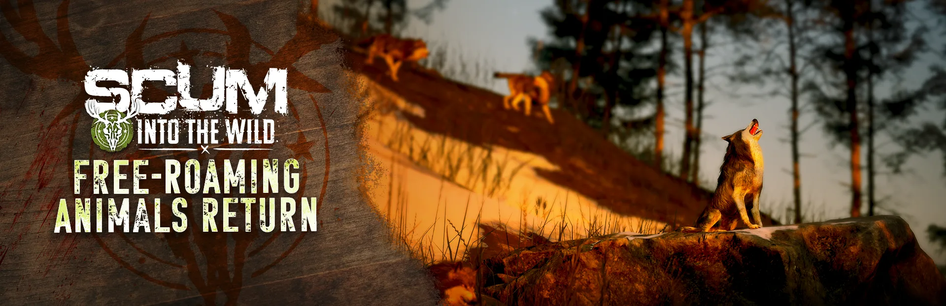 SCUM Into The Wild June update art showing free-roaming animals returning