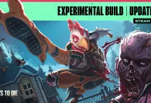 Stylized chicken-headed survivor fighting a zombie in a dark post-apocalyptic town