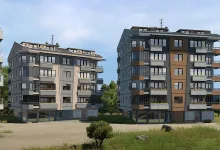 Several modern apartment buildings shown among grassy terrain in a Soul of Anatolia preview for Euro Truck Simulator 2