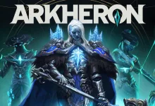 Arkheron key art showing three fantasy characters in armor beneath the Arkheron logo