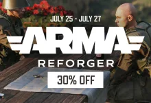 Arma Reforger promotional artwork showing two soldiers, the July 25–27 sale dates, and a 30% off offer