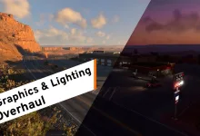 BeamNG.drive landscape shown before and after its graphics and lighting overhaul