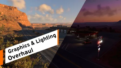 BeamNG.drive landscape shown before and after its graphics and lighting overhaul