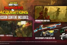 Borderlands 4 Bounty Pack 4 artwork showing the Murders and Acquisitions mission, a new area, bosses, and new weapons