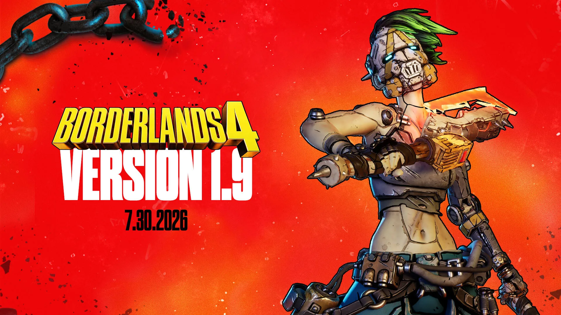 Borderlands 4 Version 1.9 artwork with a character holding a weapon