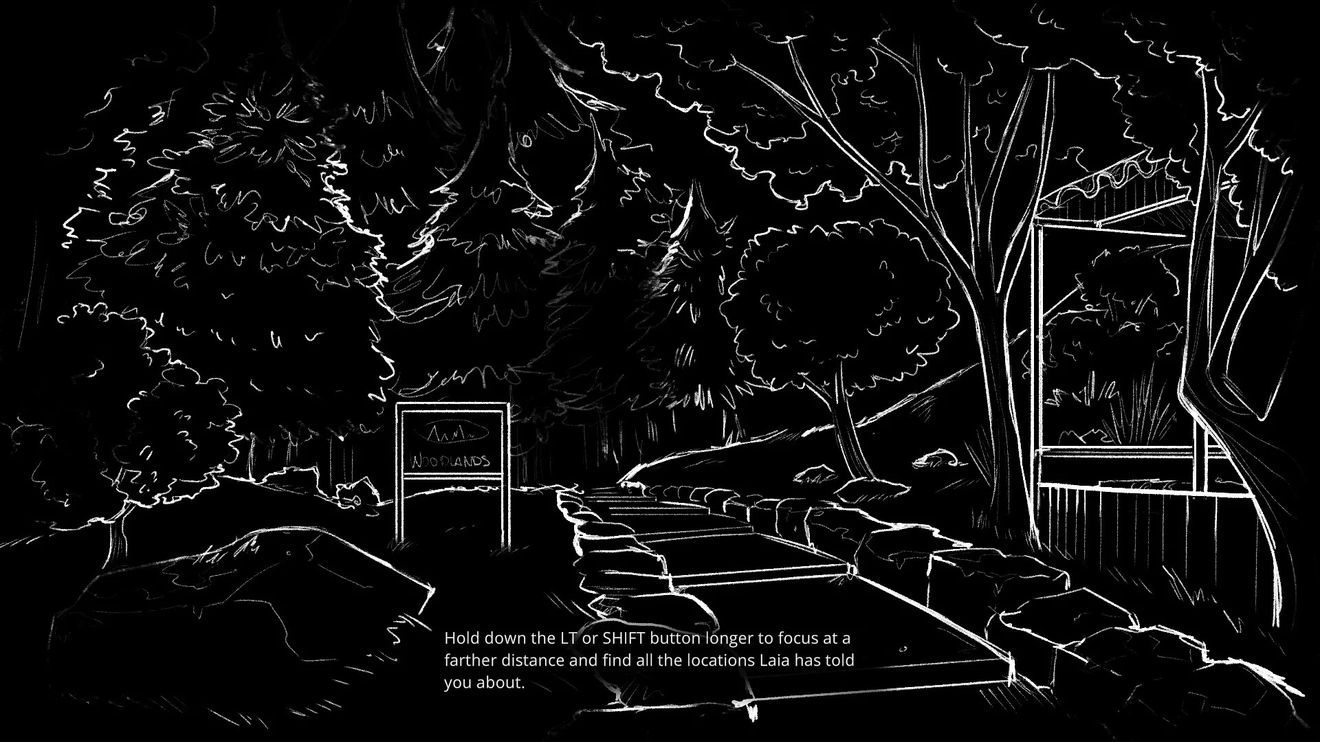 A black-and-white outdoor environment from Coloratura with an audio focus prompt