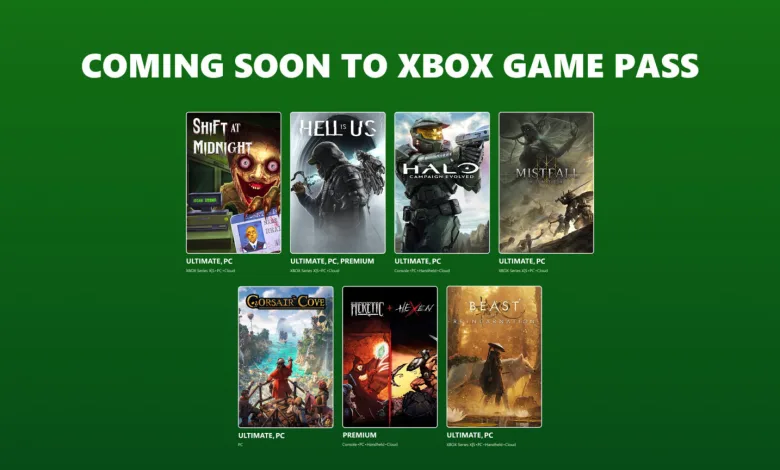 Xbox Game Pass lineup graphic showing cover art for upcoming games including Halo: Campaign Evolved and Beast of Reincarnation