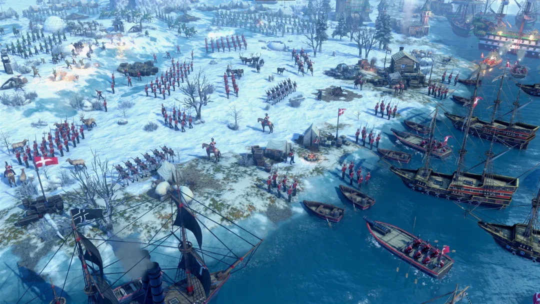 Danish and Norwegian forces fighting across a snowy coastal battlefield