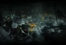 Dark and Darker characters fighting amid dark dungeon waters and smoke
