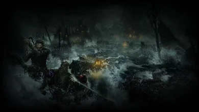 Dark and Darker characters fighting amid dark dungeon waters and smoke