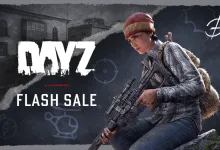 DayZ Flash Sale artwork showing an armed survivor holding a rifle beside the DayZ logo and Flash Sale text