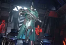 Divisioner stands inside a futuristic Borderlands 4 facility wearing ornate armor and a teal cape.