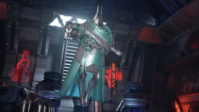 Divisioner stands inside a futuristic Borderlands 4 facility wearing ornate armor and a teal cape.