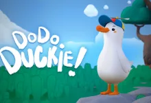 A cheerful white duck wearing a colorful cap stands in a bright green landscape beneath the Dodo Duckie title.