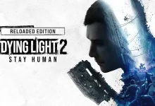 Dying Light 2 Stay Human: Reloaded Edition artwork showing a silhouetted character holding a weapon beside an infected city scene