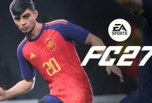 EA Sports FC 27 player in a Spain kit beside the EA Sports FC 27 logo