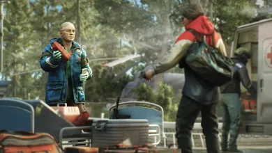 Two Escape from Tarkov characters meet outdoors near vehicles and equipment
