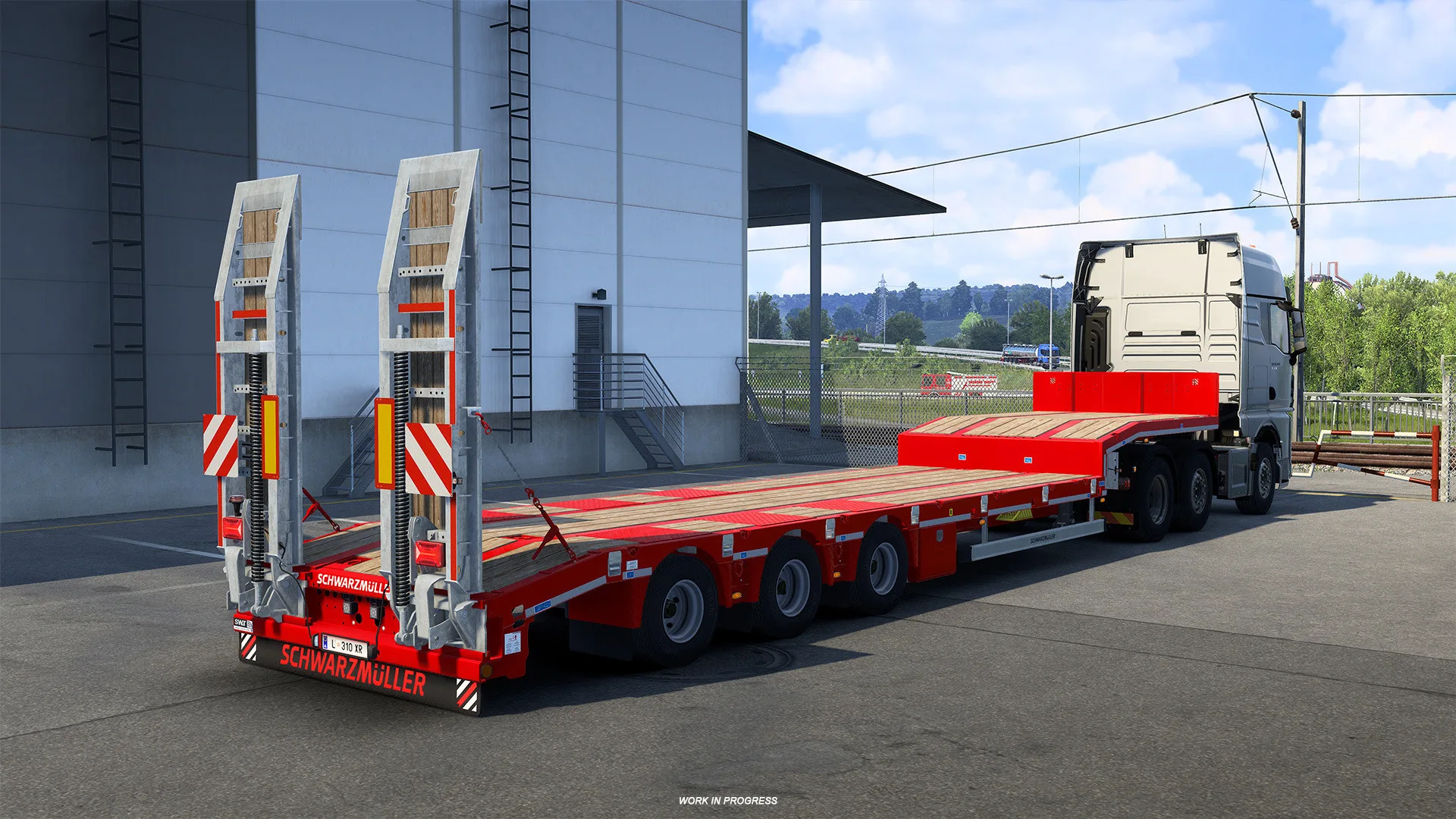 A redesigned Schwarzmüller low loader trailer in Euro Truck Simulator 2