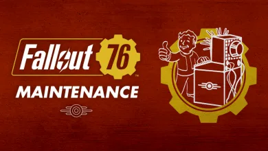 Fallout 76 Maintenance graphic featuring the game's logo and a cartoon Vault Boy beside a radio