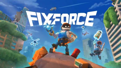 FixForce repair robots stand amid floating tools and ruined city structures