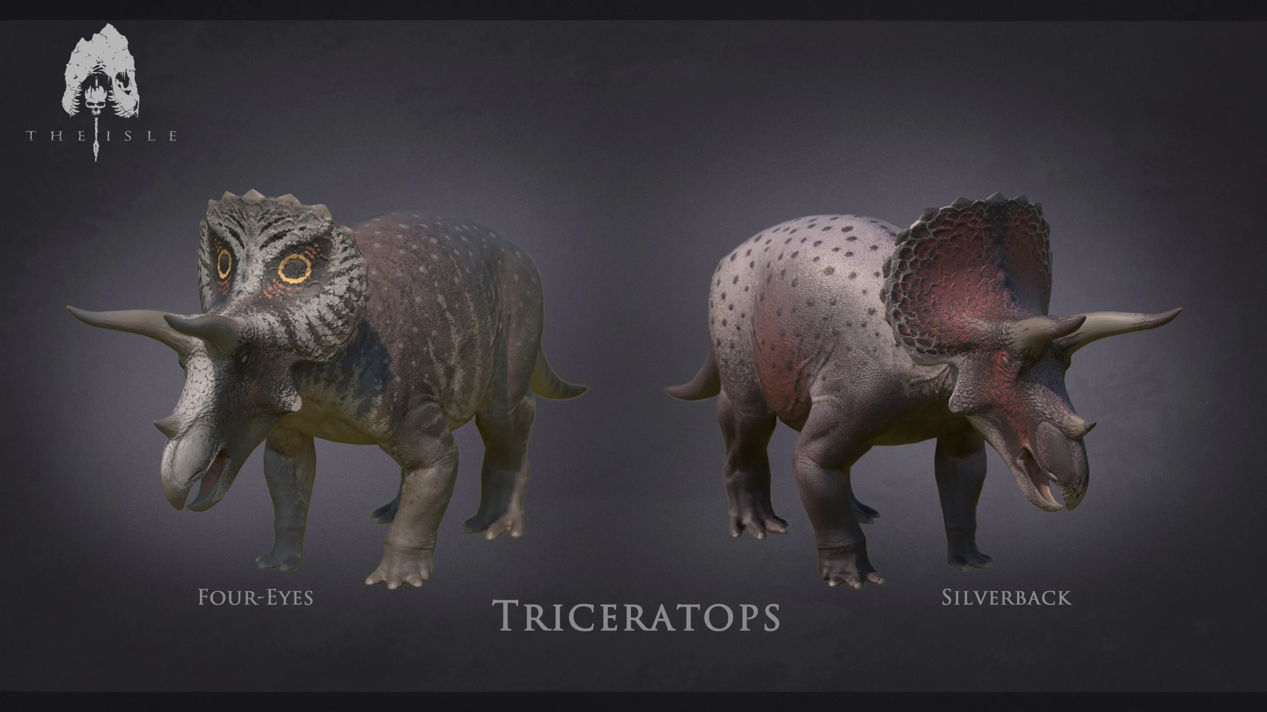 Four-Eyed and Silverback Triceratops skin concepts