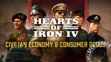 Hearts of Iron IV artwork showing five military leaders with text reading Civilian Economy and Consumer Goods