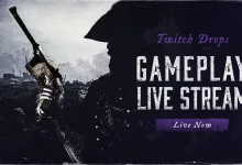 Hunt: Showdown 1896 hunter silhouette beside artwork announcing a Twitch Drops gameplay live stream