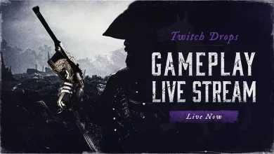 Hunt: Showdown 1896 hunter silhouette beside artwork announcing a Twitch Drops gameplay live stream