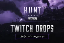 Hunt: Showdown 1896 Twitch Drops promotional artwork showing the campaign dates July 22nd to August 5th