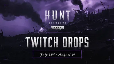 Hunt: Showdown 1896 Twitch Drops promotional artwork showing the campaign dates July 22nd to August 5th