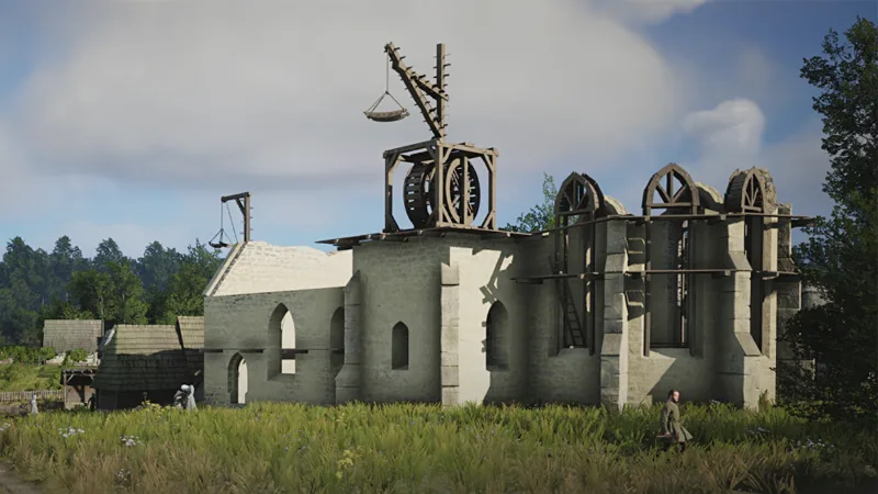 Large Stone Church under construction in Manor Lords