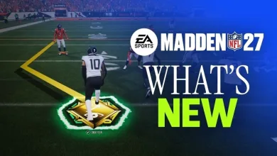Madden NFL 27 gameplay with the game's What's New title graphic