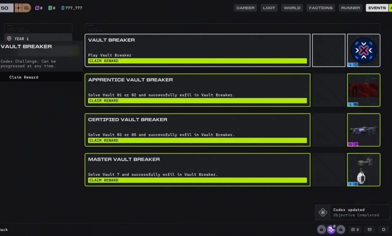 Vault Breaker Codex challenges in Marathon