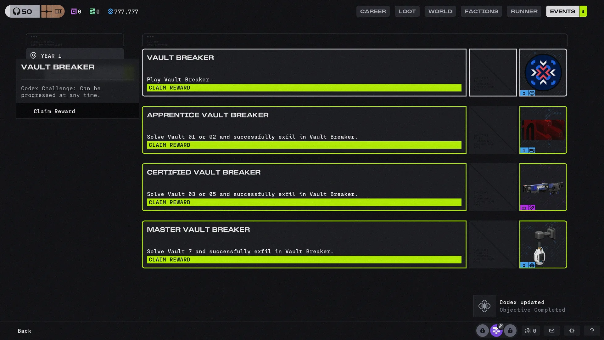 Vault Breaker Codex challenges in Marathon