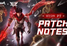 NARAKA: BLADEPOINT crossover character artwork with the July 30 patch notes title