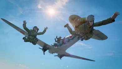 Several paratroopers jump from an aircraft during a landing in Enlisted