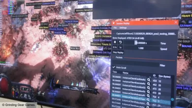 Path of Exile 2 gameplay shown beside a replay debugging window used to investigate crashes