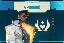 VALORANT agent Phoenix in a white and orange jacket beside a stylized emblem on a blue interface background