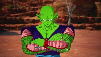 Piccolo crosses his arms in a rocky arena in Dragon Ball: Sparking Zero