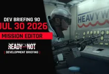 Ready or Not SWAT operator holding a rifle beside industrial equipment in artwork for the July 30, 2026 Mission Editor development briefing