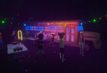 Schedule 1 gameplay scene featuring a brightly lit party bus and several characters