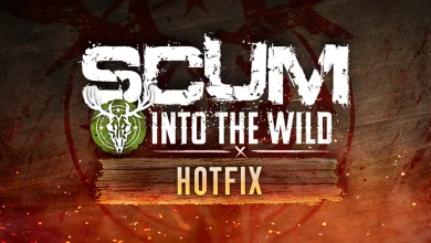SCUM Into the Wild Hotfix graphic with the SCUM logo and Hotfix text