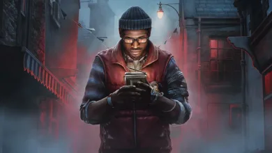 Silent Hill: Townfall protagonist checks a handheld device in a foggy town