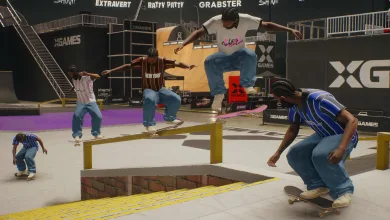 Players skating together in an X Games San Van activity.