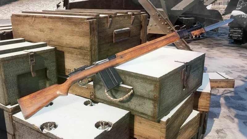 SLR 1944 rifle displayed on military equipment