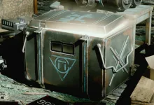 A STALCRAFT: X event supply crate beside equipment and boxes