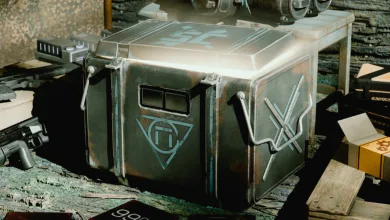 A STALCRAFT: X event supply crate beside equipment and boxes