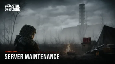 STALZONE soldier standing in a foggy landscape beneath the words Server Maintenance